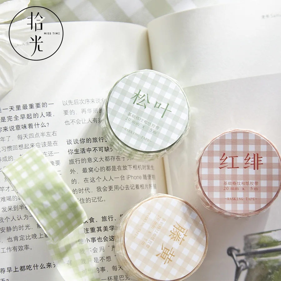 Клейкая лента в клетку Washi Kawaii декоративная клейкая широкая Маскировочная для