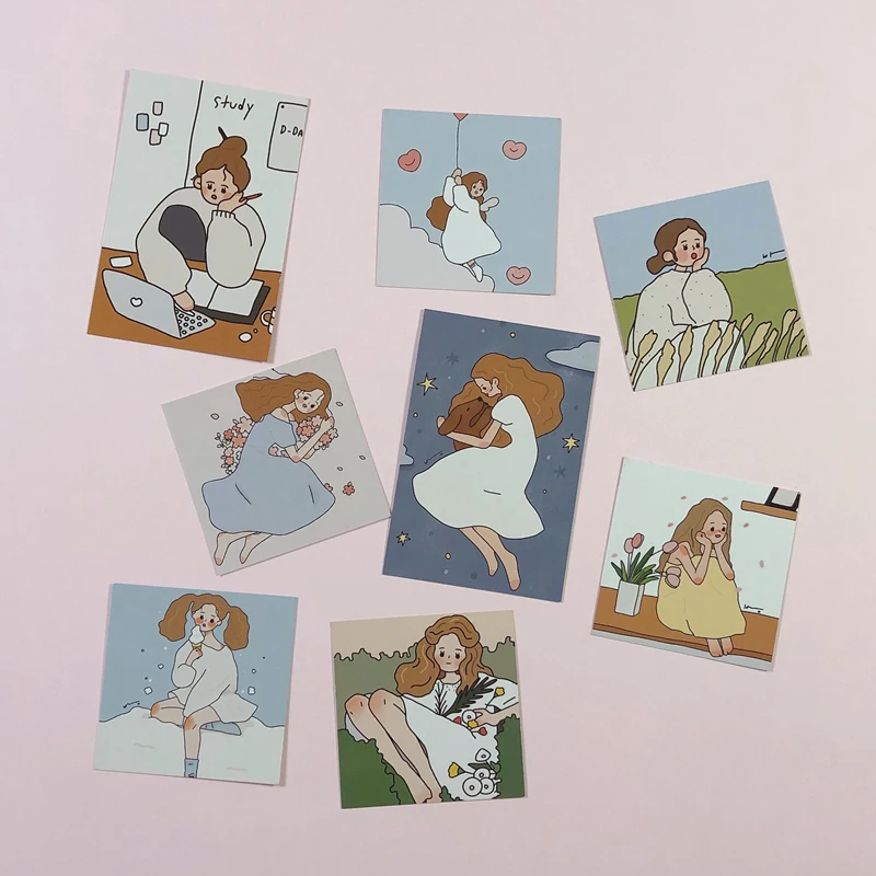 Ins нежная кавайная девушка иллюстрация карточка костюм открытка карточки милые