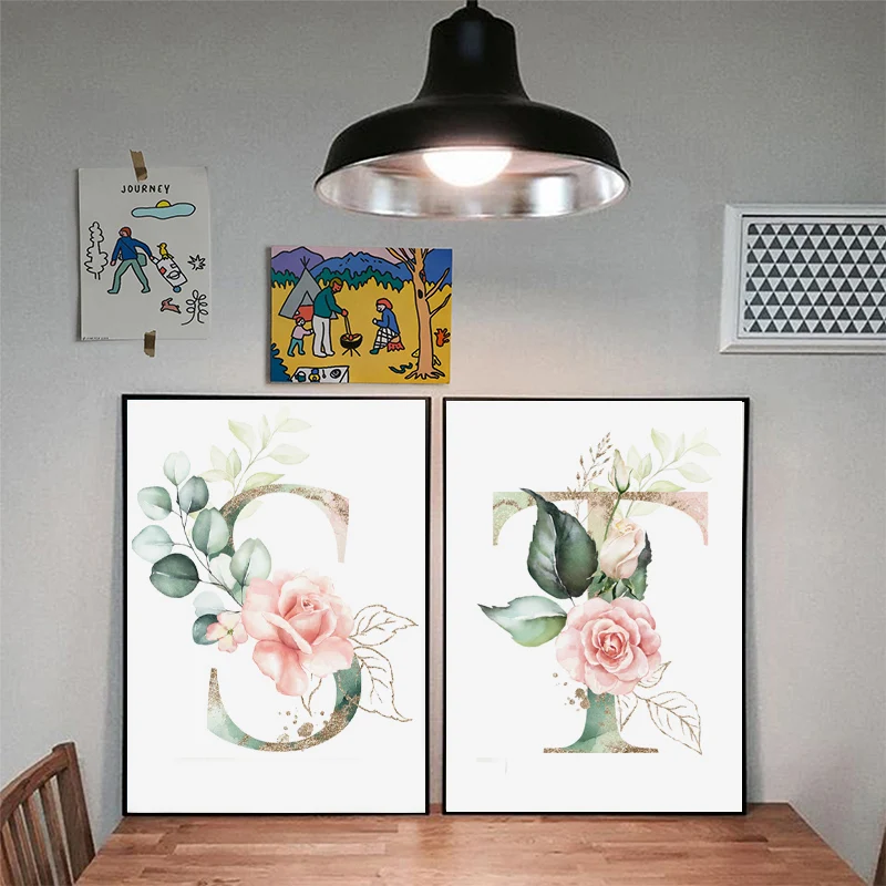 

Pink Flower Quote Words Canvas Painting 26 English Letters Wall Art Posters and Prints Nordic Baby Kids Bedroom Decoration