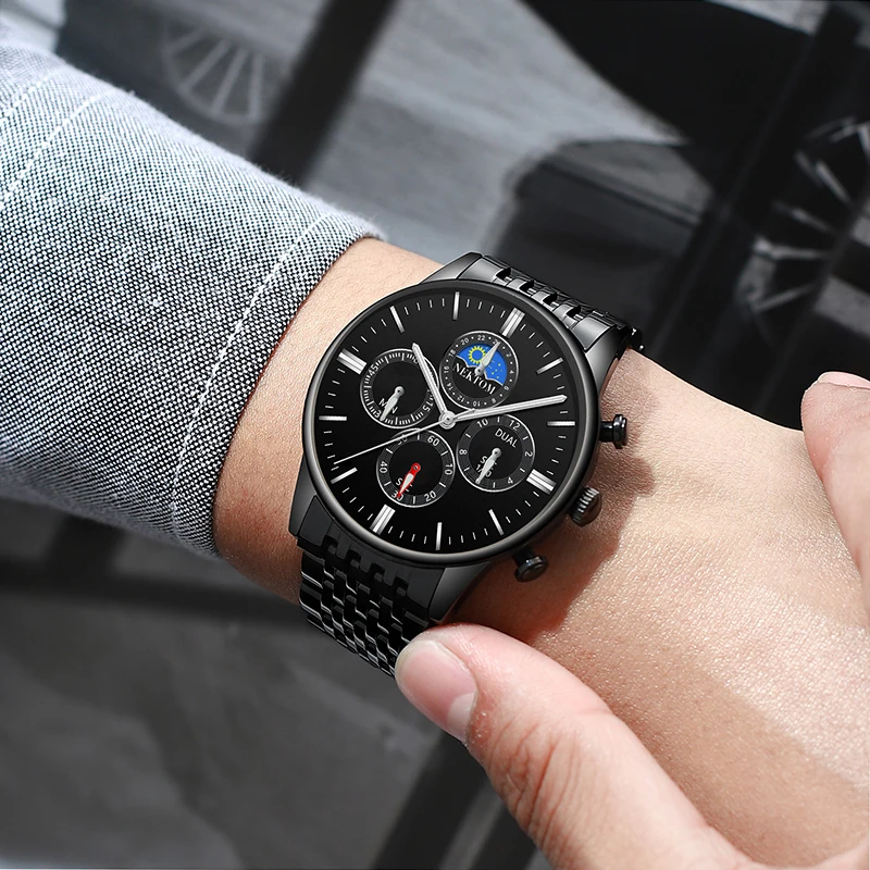 Мужские кварцевые часы NEKTOM водонепроницаемые деловые из нержавеющей стали