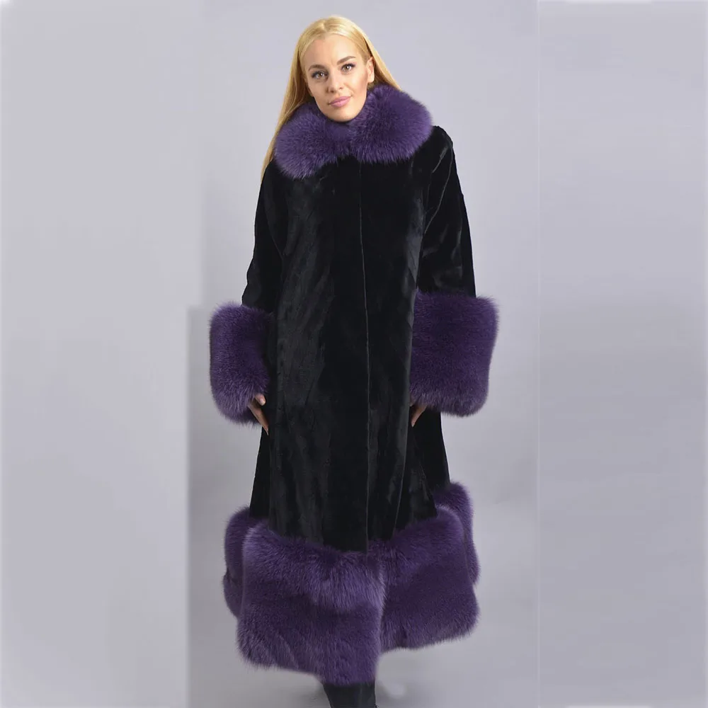 110cm long purple Зимняя теплая натуральная норковая шуба большого размера, женская шуба, роскошная натуральная норковая Меховая куртка, зимние куртки - Цвет: 110cm long purple
