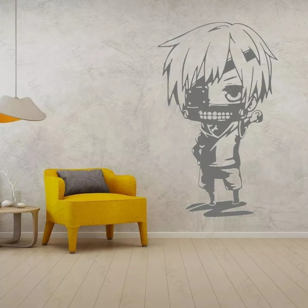

Наклейка на стену из мультфильма Chibi Kaneki, Токийский Гуль, украшение для дома, спальни, детской комнаты, искусство, аниме, виниловое съемное ук...
