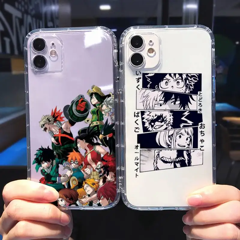 

Anime My Hero Academia deku bakugou Boku no Hero Phone Case Transparent for iPhone 12 11 mini pro 8 XS MAX 7 Plus X XR