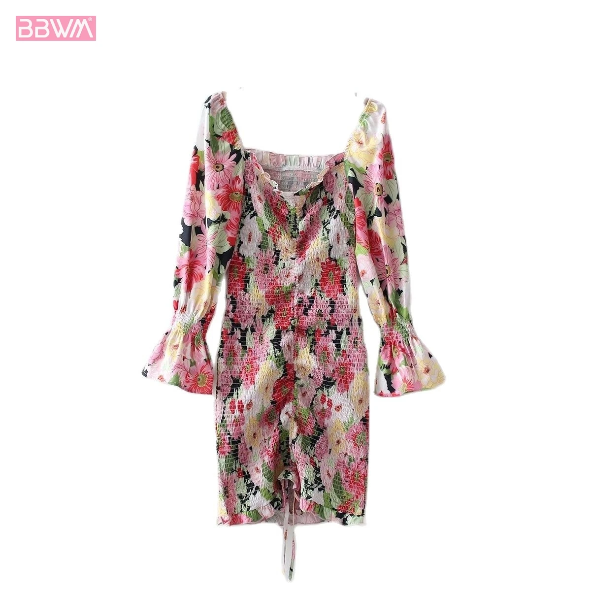 

Женское платье с квадратным вырезом, с длинным рукавом, с цветочным принтом