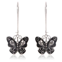 1pair womens vintage wedding party ear jewelry accessories punk gothic butterfly skull dangle earrings for women lady