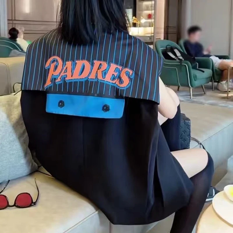 

GALCAUR Casual Striped Print Coat For Women O Neck Sleeveless Open Stitch Straight Korean Coats Female Spring Fashion 2021 Style