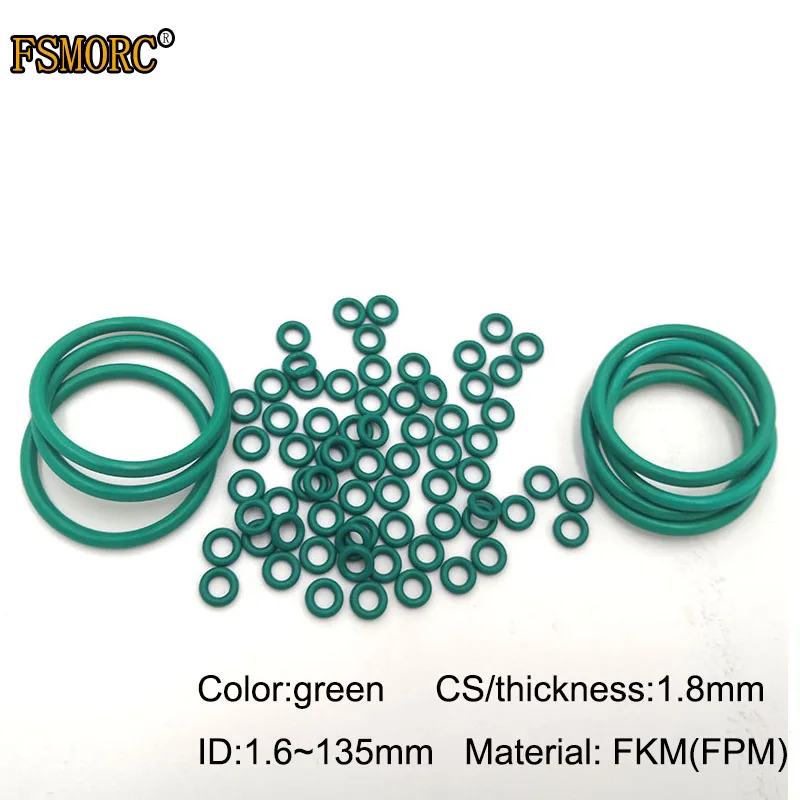 

Зеленые уплотнительные кольца FKM ID1.6mm ~ 135mm * 1,8mm толщиной/CS маслостойкое кислотно-щелочестойкое уплотнительное кольцо FPM