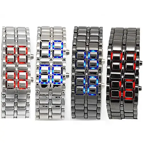 Reloj de pulsera de Metal para hombre, pulsera Digital LED, electrónica, samurái...