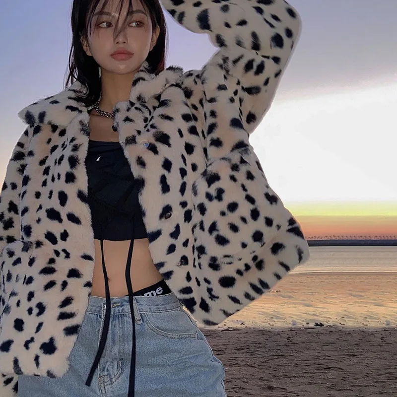 

Autumn and winter new style women's thick leopard print fur coat, women's loose warm jacket, ladies cotton jacket