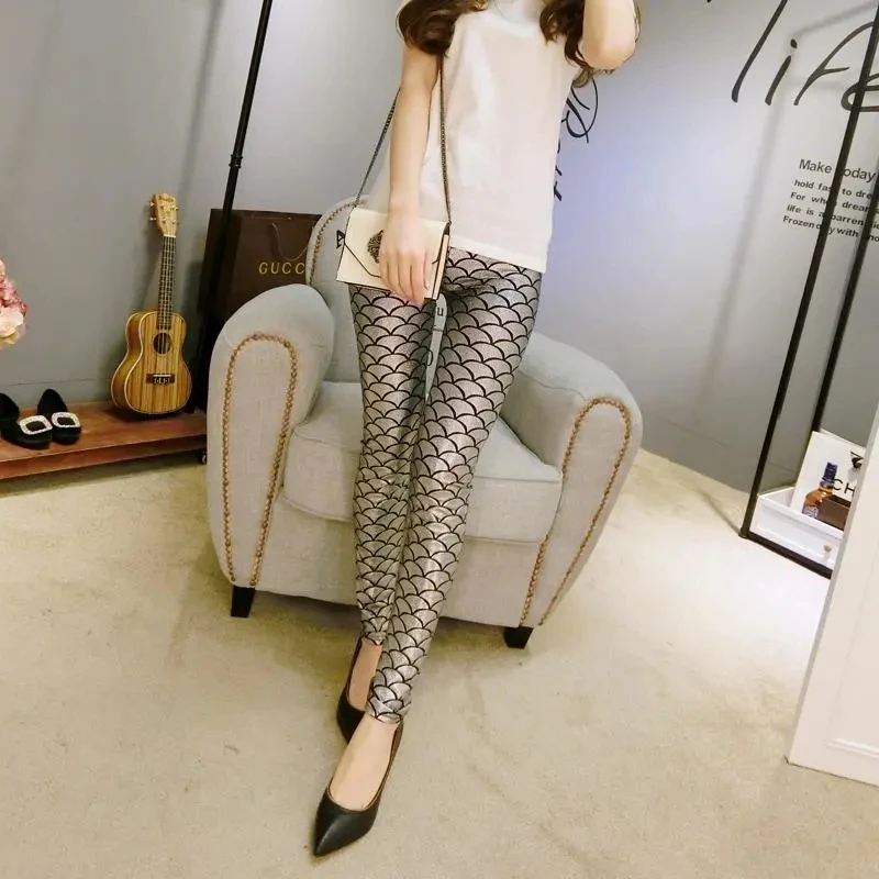 

Feerldi Fitness Elasticity High Waisted Leggings Sport Women Fitness Pants Woman Peacock blue Push Up Fish Scale Printed Legging