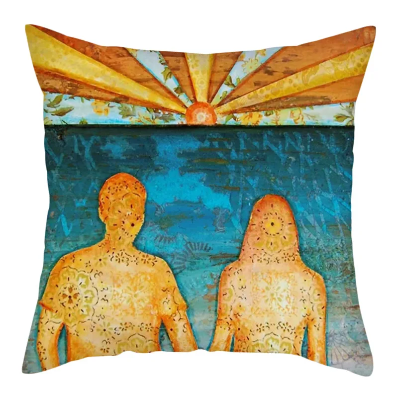 Fuwatacchi Summer Oil Painting Cushion Cover Scenery Cartoon Sea Lover Throw Pillow for Sofa Car Chair Decor Case | Дом и сад