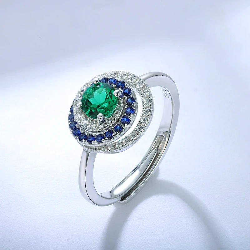 Zhanhao 2021 New S925 Sterling Silver Ring 5*5mm 0.5ct Emulation Green Luxury Gemstone Diamond Jewelry Anillos Mujer