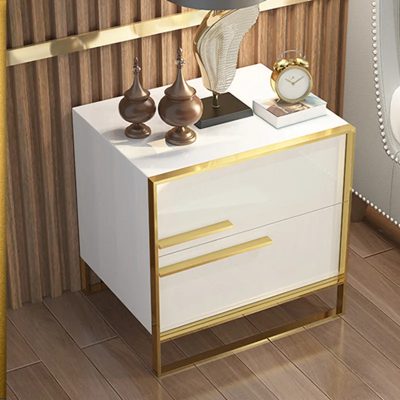 

Simple modern baking varnish bright bedside table Italian wanghong hotel bedroom storage cabinet light luxury style nightstand