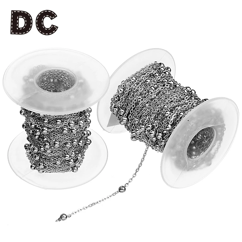 

DC 10 Yards/Roll 1.5mm 2mm Silver Stainless Steel Curb Ball Beaded Satellite Chain O Ring Bulk Link Chains for Jewelry Making