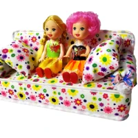 5 pcs cute dollhouse furniture flower cloth sofa couch with 2 cushions 2 kelly doll for barbie doll house toys best gift