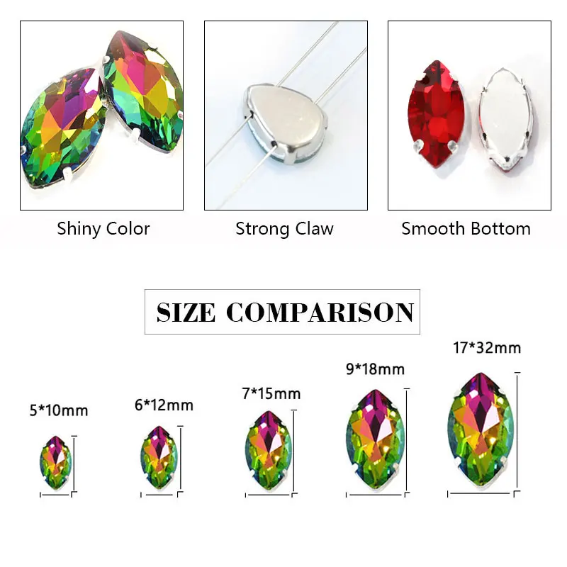 Конский глаз красивые стеклянные стразы для пришивания с золотым когтем плоские