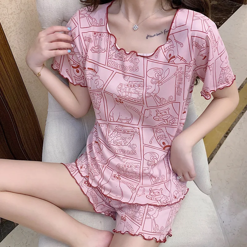 

New Milk Silk Live Ins Style Women Pajamas Set Simple Casual Sleepwear Cute&Cool Lounge Nightwear T-Shirts+Shorts Soft Home Suit