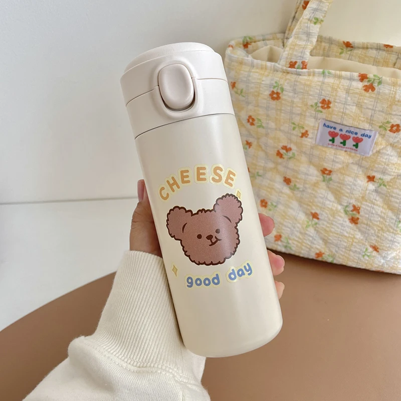 

Kawaii Cheese Bear Stainless Steel Water Bottle Insulated Portable School Gym Thermos Cup For Tea Water Coffee Milk Juice 350ml