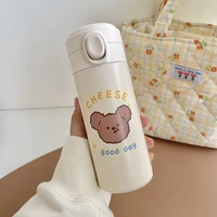 kawaii cheese bear stainless steel water bottle insulated portable school gym thermos cup for tea water coffee milk juice 350ml