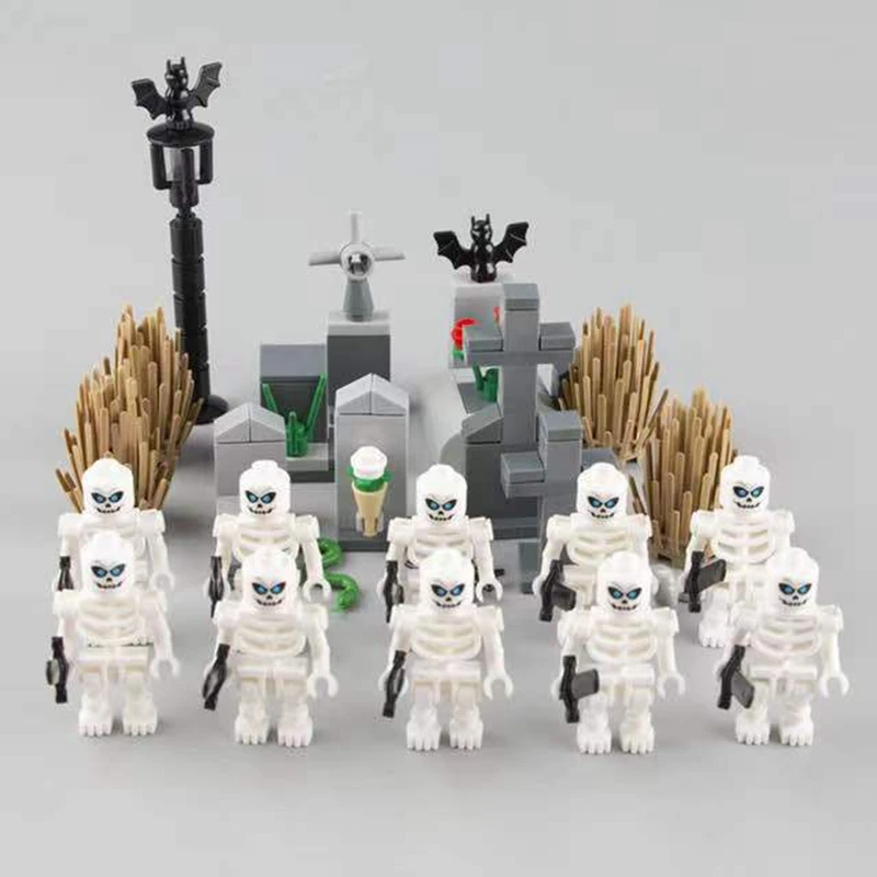 

Moc Halloween Ghost Horror Skeleton Scene Compatible Small Building Block Figures Body Parts Accessories Children Toys Gifts