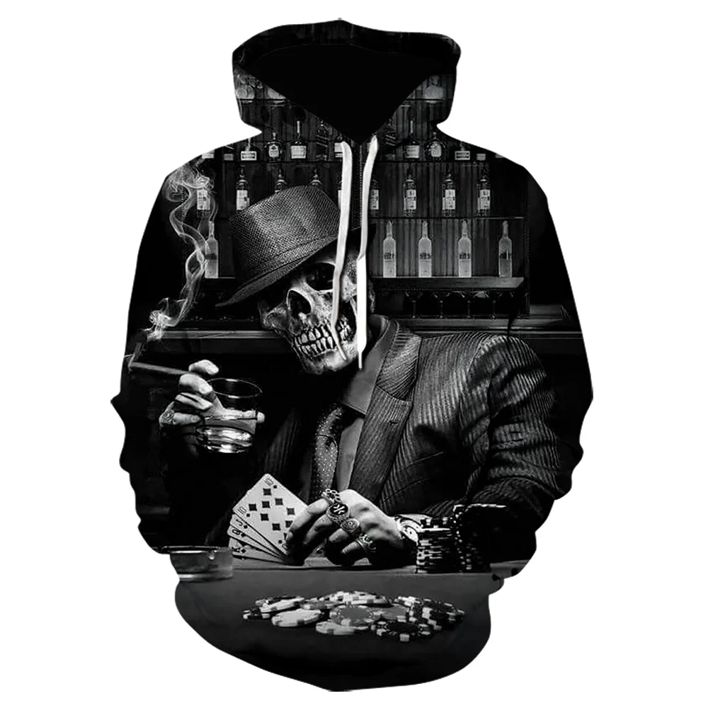 

Harajuku 3D Print Pullover Men's Hoodie Sweatshirt Fashion Mens Clothing Brand Casual Coat 2020 New Horror Drink Skull Spring