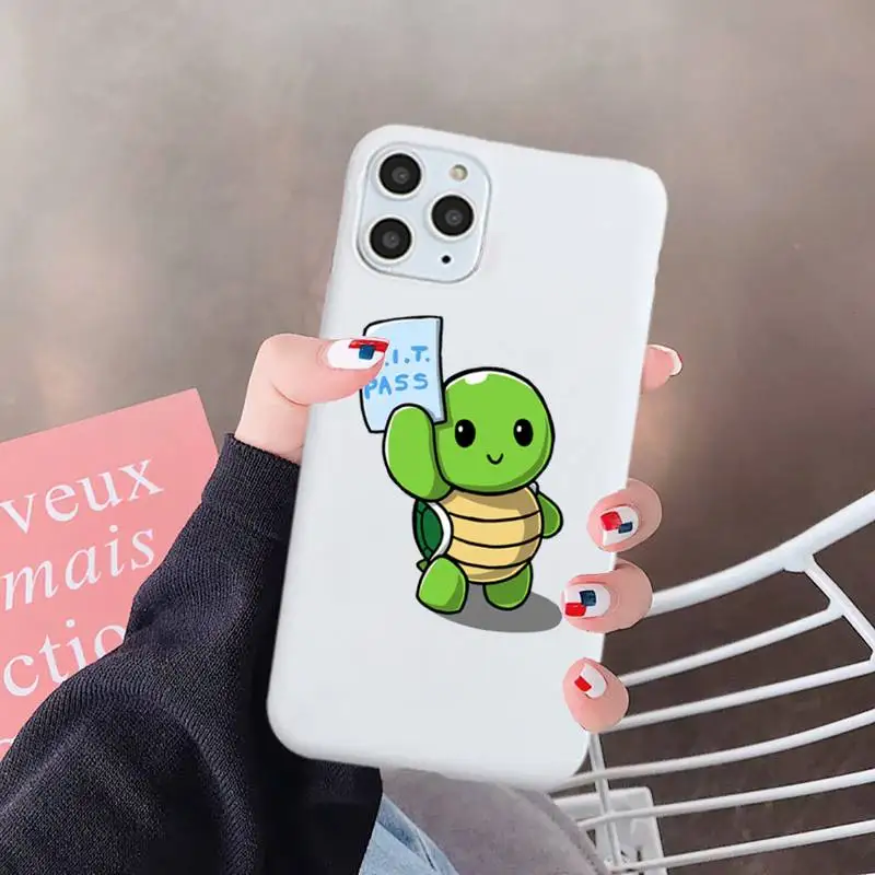 

Cartoon cute turtle Phone Case White Candy Color for iPhone 6 7 8 11 12 s mini pro X XS XR MAX Plus