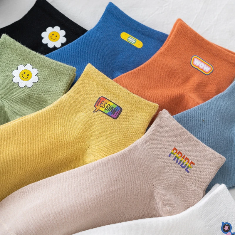 

New Japanese Simple Solid Color Series Short Tube Socks Women Printed Socks Cartoon Ladies Socks Ins Thin Models Cute Socks