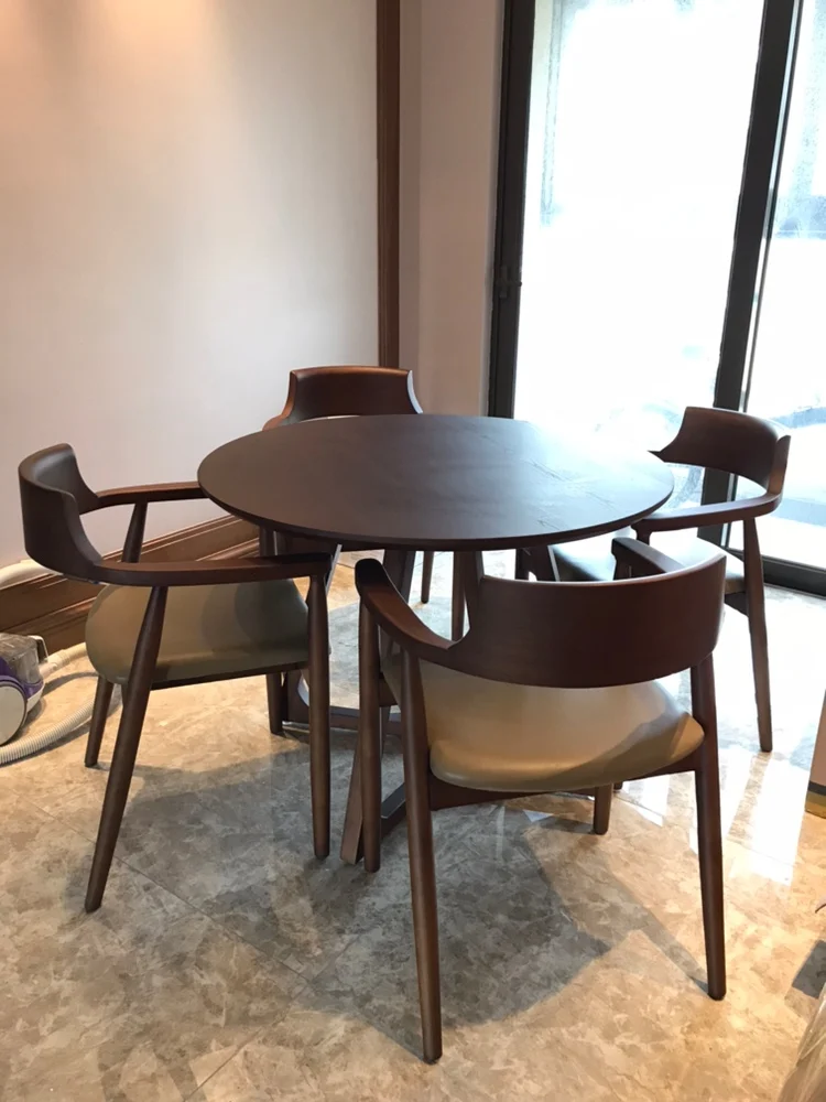 

Nordic solid wood dining chair Kennedy president chair Hiroshima chair tea room restaurant meeting negotiation chair back armres