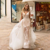 retro lace mermaid deep v neck wedding dress 2021 sleeveless dream wedding dress customization