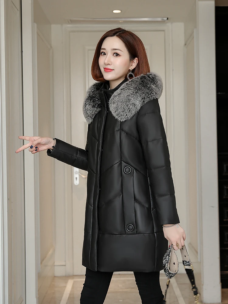 Женское пальто из натуральной овечьей шкуры зимняя куртка натурального Лисьего