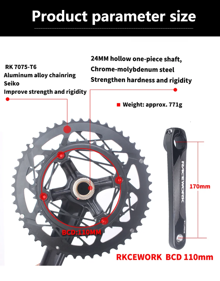 170 BCD велосипедный кривошипный комплект 22s дорожный велосипед полые двойные
