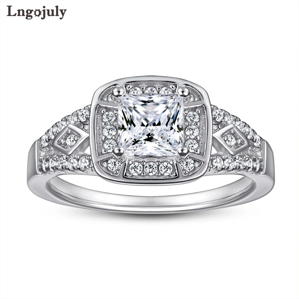 

Luxury Women Ring Pure 925 Sterling Silver Ring Square Zircon Rhinestone Bride Wedding Rings Fine Jewelry Accessories For Party