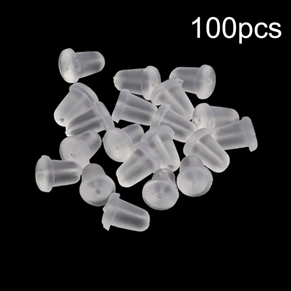 

100pcs/lot Bullet-shaped Round Rubber Earring Backs Stoppers Ear Stud Earrings Cap Transparent Ear Plugging Blocked Studs