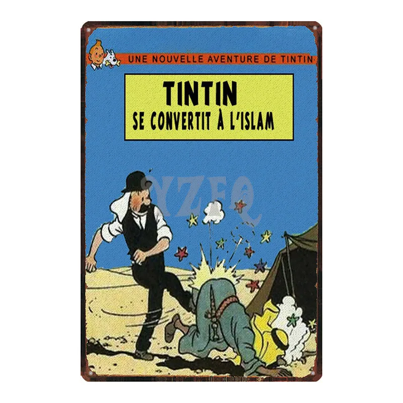 Tintin мультфильм жестяная вывеска металлическая пластина железная живопись детская комната настенный бар домашнее искусство Ремесло Декор 30X20 см DU-2967