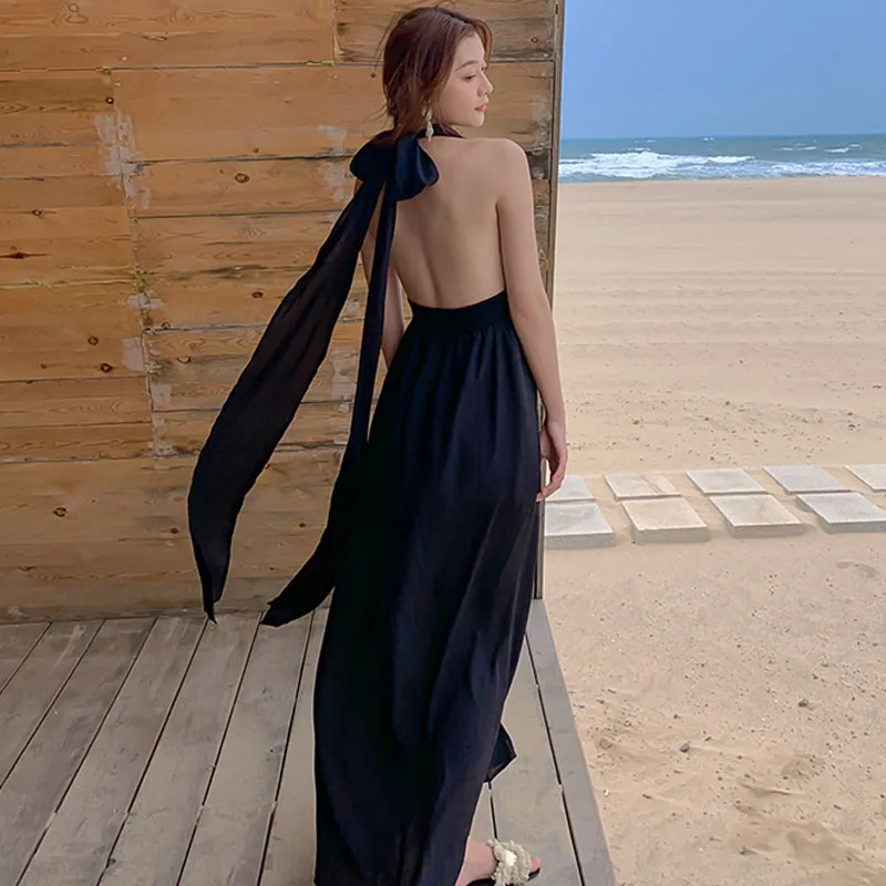 Новинка 2021 модное женское шифоновое платье с открытой спиной женские длинные