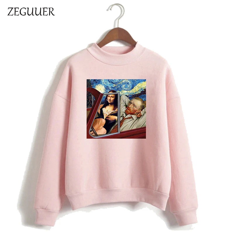 

New Van Gogh Hoodies Art Painting Sweatshirt Pink Fun Print Harajuku Fashion Tops Women Clothes Hoodies Women Streetwear