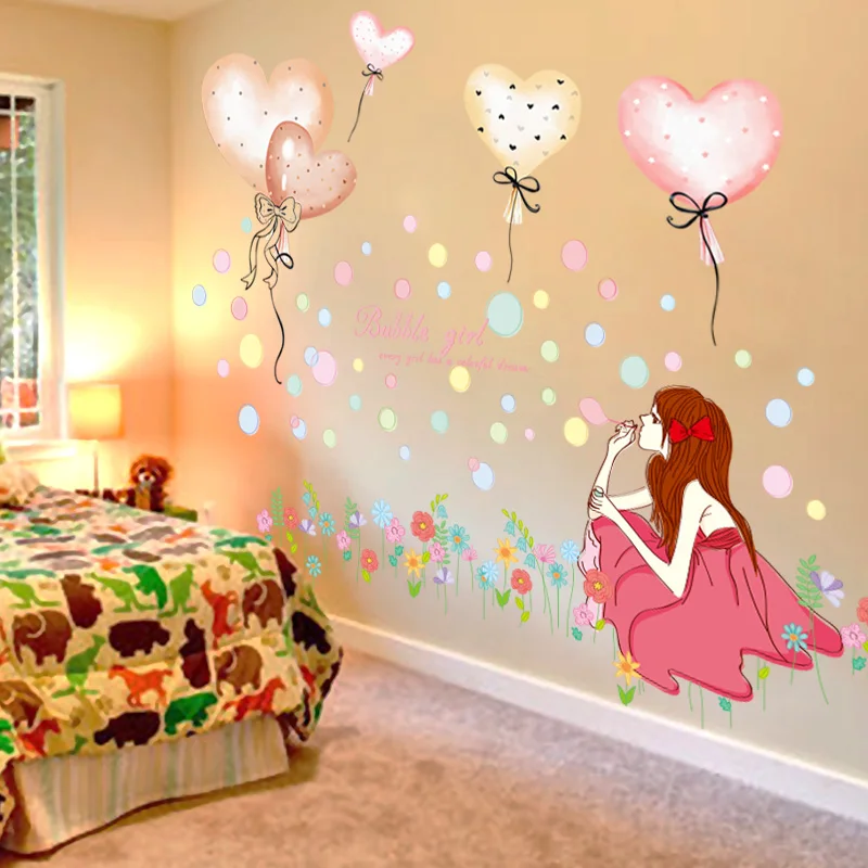 

[SHIJUEHEZI] Cartoon Balloons Wall Stickers DIY Girl Bubbles Mural Decals for House Kids Rooms Baby Bedroom Nursery Decoration