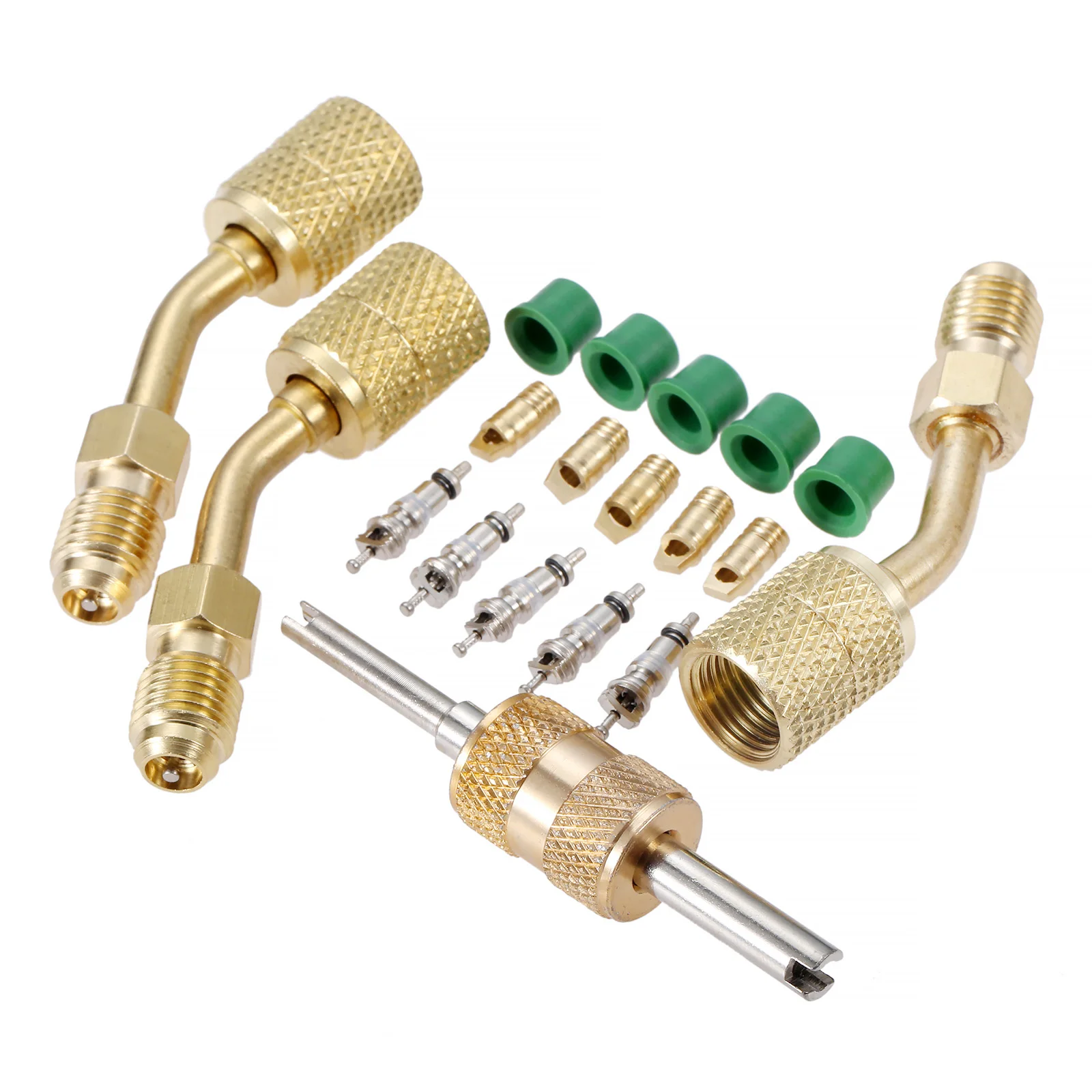 

Комплекты адаптеров R410A с прокладками для снятия сердечника клапана, наперстки 5 в 1 сердечника клапана, резиновый шланг R134a, от 5/16 дюйма до 1/4 дюйма с наружной резьбой