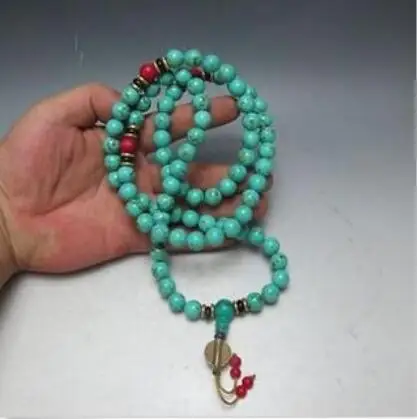 

Prayer Bead Necklace in Chinese collectibles, old Turquoise handwork, pearl prayer tock, NER necklace