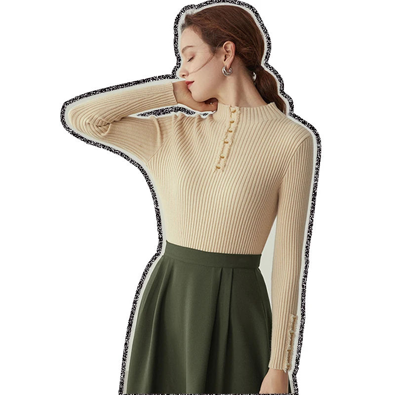 Вязаный свитер для женщин 2020 средней длины с высоким плотно облегающим шею