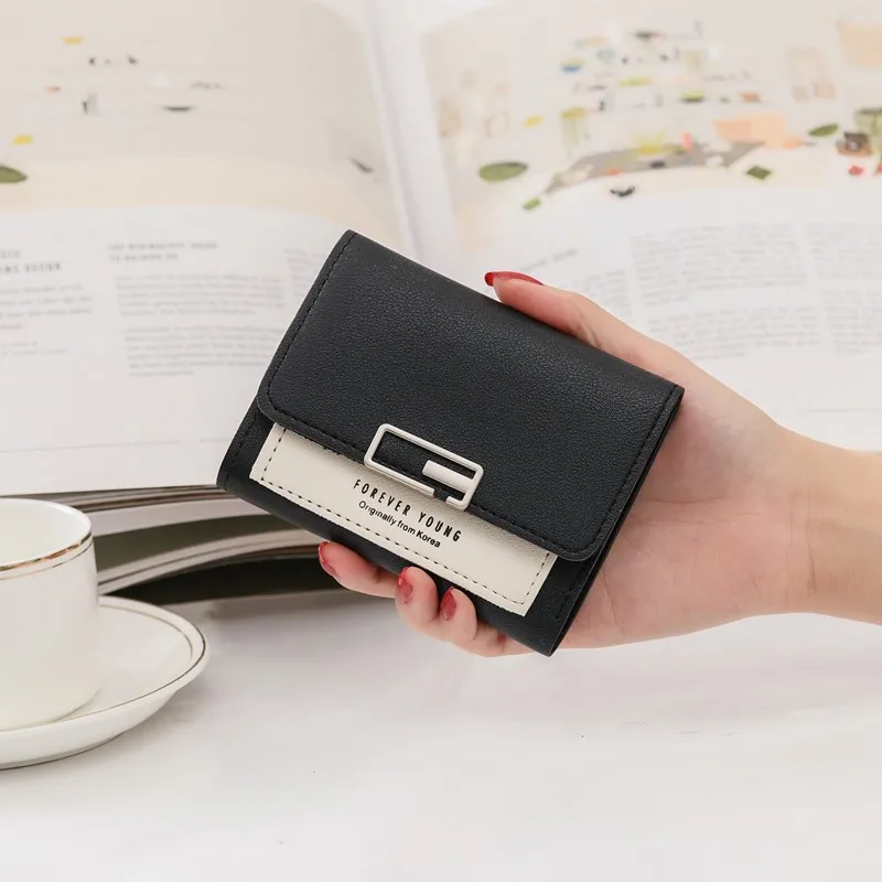 

2020 new small wallet female short Korean version fashionable three fold color contrast student Cute Mini fashion wallet pocket