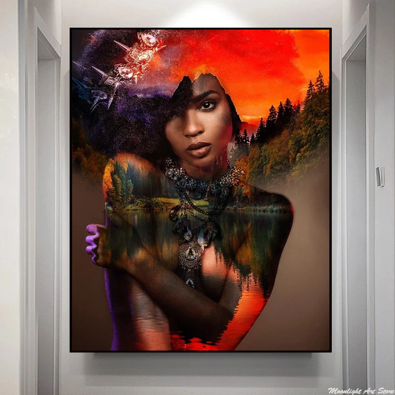 

Abstract Landscape Portrait Nude Oil Painting African Black Woman Graffiti Posters Prints on Canvas Wall Picture Room Home Decor