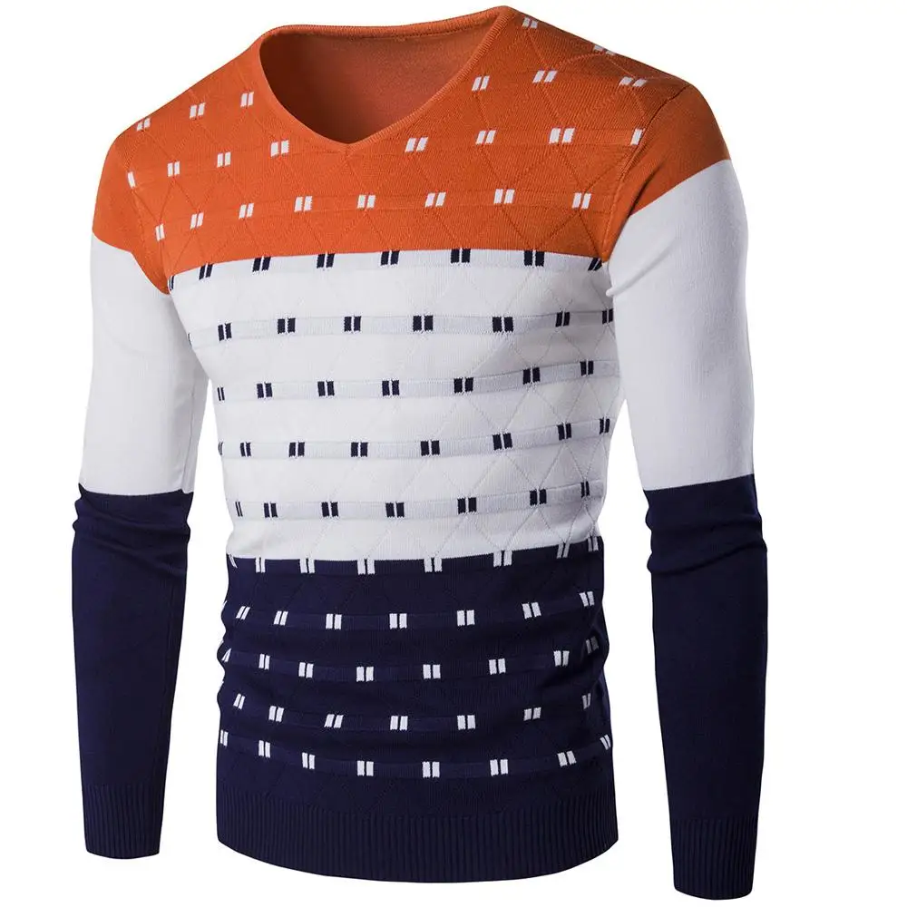 2019 Striped Sweater Men Warm Long Sleeve V Neck Winter Clothes For Male Fashion Slim Fit Print Pullover J750 | Мужская одежда
