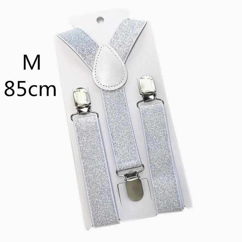 silver-85cm 2,5 см ширина Золотой Серебряный Эластичный ремень унисекс подтяжки регулируемые Y назад взрослые дети мужчины женщины Мальчики Подтяжки для девочки Вечерние - Цвет: silver-85cm