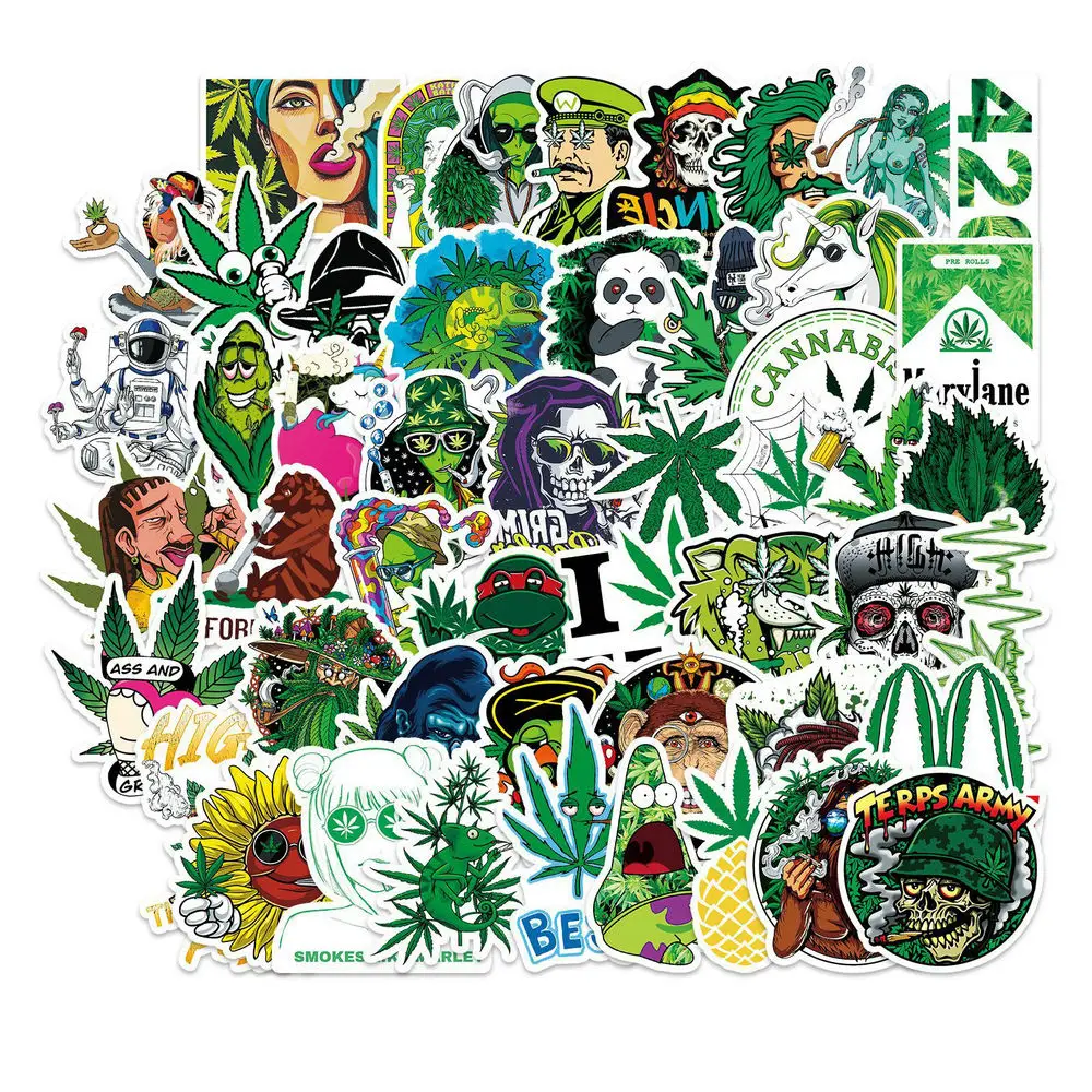 

50pcs Non-repetitive Weed Graffiti Stickers DIY Skateboard Luggage Stickers