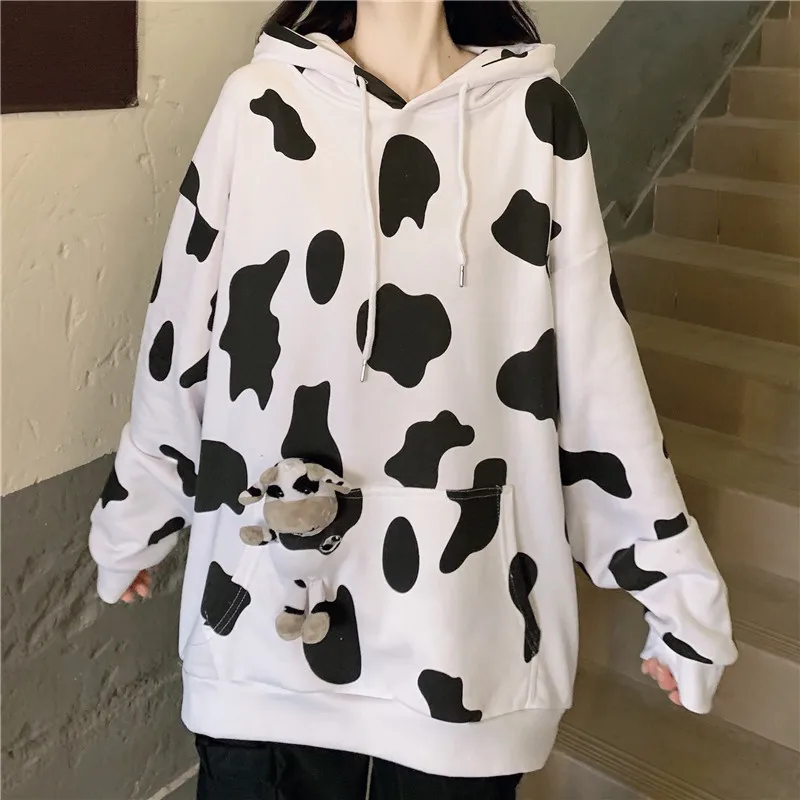 

High Street Hiphop Cow Doll Sweater Women's Japanese Kawaii Clothes Oversized Vintage Vintage Pullover Aesthetic Sweatshirt