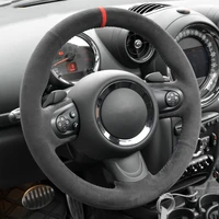 black alcantara hand stitched steering wheel cover for mini coupe