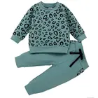 Детская зимняя одежда с длинным рукавом и леопардовым принтом для мальчиков и девочек, толстовка + длинные штаны, комплекты одежды для детей 0-4 лет