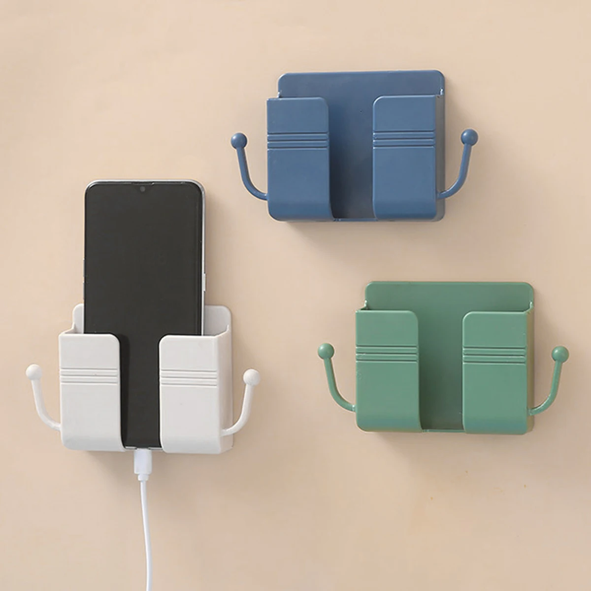 

Wall Mounted Organizer Storage Box Remote Control Mounted Mobile Phone Plug Wall Holder Charging Multifunction Holder Stand