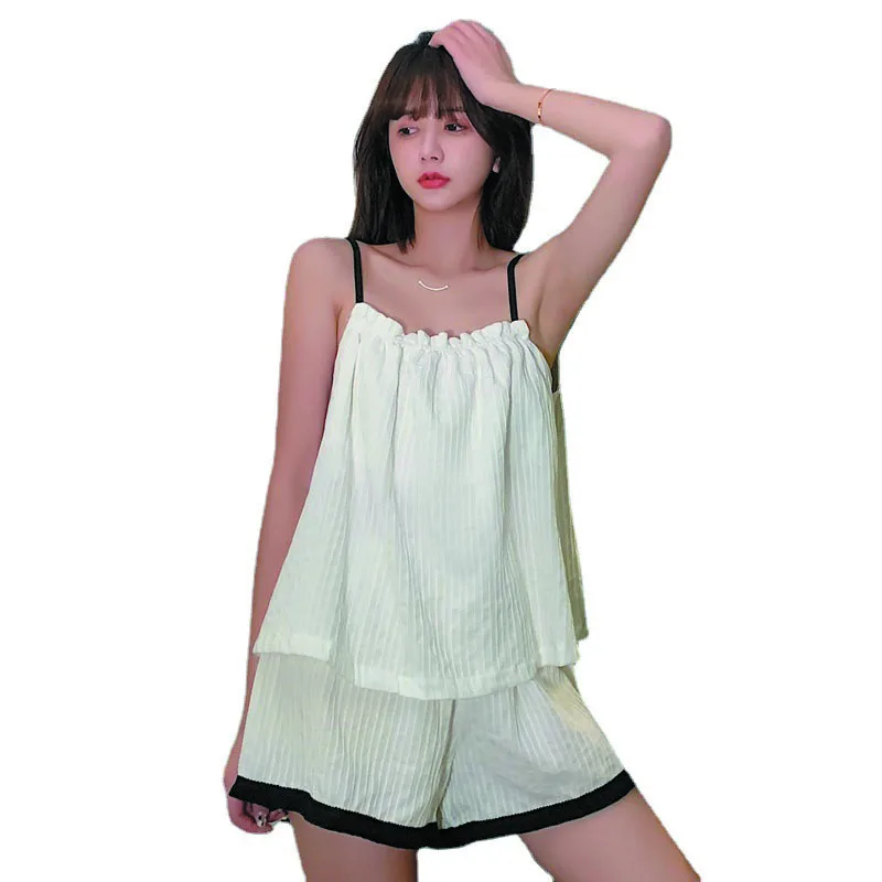 

Pliktea 2021 Summer Casual Loose Atoff Home Clothes with Shorts Women's Home Homewear Suit Cotton Summer Pajamas for Women